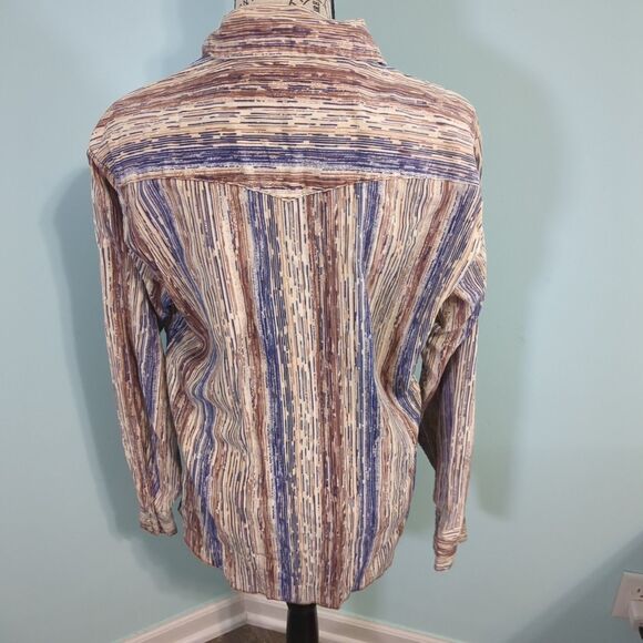 rapper western shirt corduroy stripe Pearl snap Multicolor USA cowboy rodeo medi - Picture 2 of 5